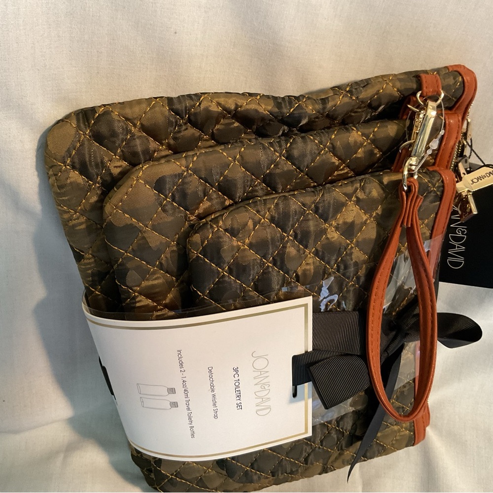 Joan & David Quilted (3)pc Travel Bags or Gift Set - Camo Olive and Tan. #1
